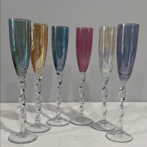 Royal Danube Romania Rainbow Champagne Long Stem Glasses set of 6 flutes